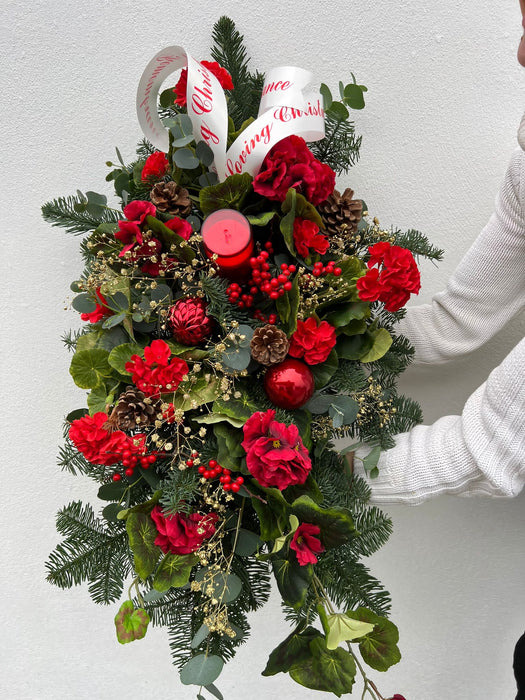 Christmas Grave Spray with candle